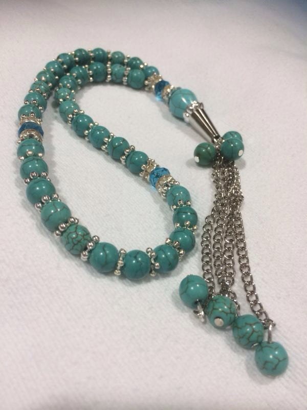 Items similar to Turquoise beads with silver prayer beads, 33 prayer