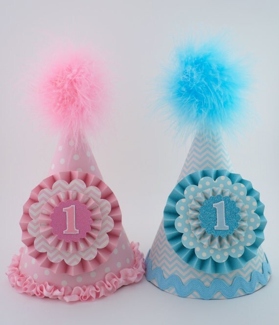 Twin's 1st Birthday Party Hats Pink and by LibbysPaperPartyHats