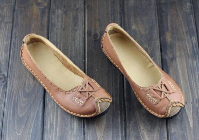 Handmade Shoes,Oxford Women Shoes, Flat Shoes, Retro Leather Shoes