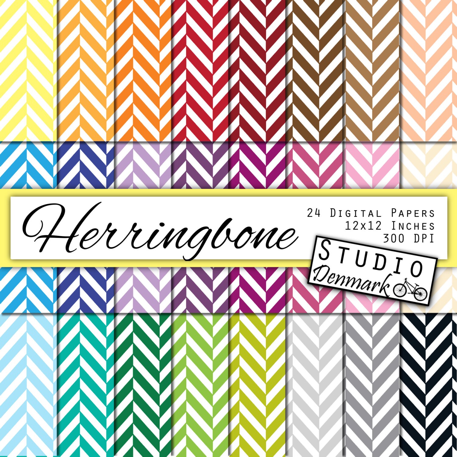 Herringbone Digital Paper Value Pack Colors Commercial Use