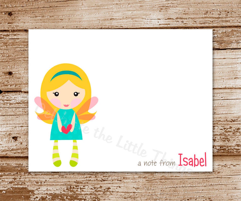Set of 8 / Fairy Girl Note Cards / Notecards / Personalized Stationery / Doll Il_570xn