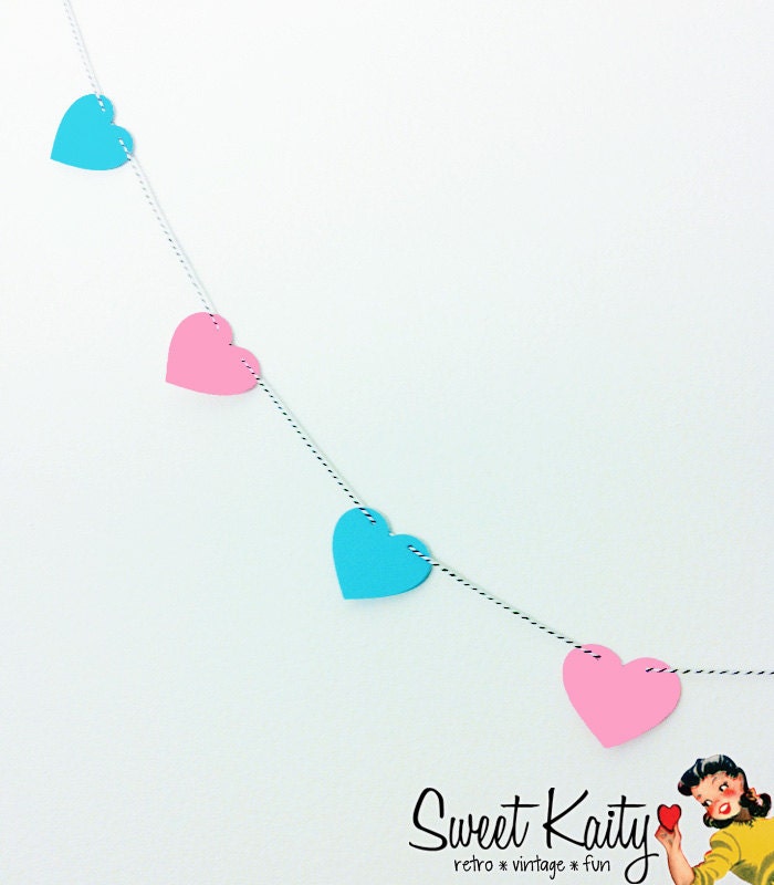 GENDER REVEAL Party Banner - Pink and Blue Paper Heart Garland - Handmade Photo Booth Prop Background - Party Decoration Il_570xn
