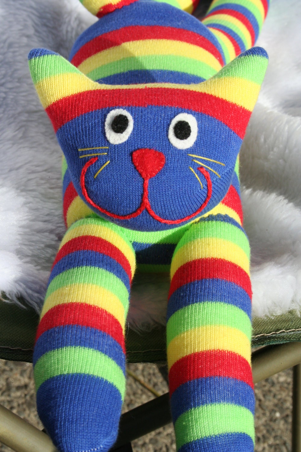 Sassy Cute Multicolored Stripe Sock Cat - PurpleJamTart