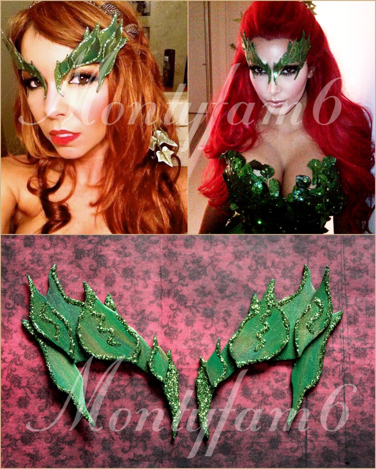 Poison Ivy Mask Leaves GREEN w/ Glitter Trim Leaf by Montyfam6