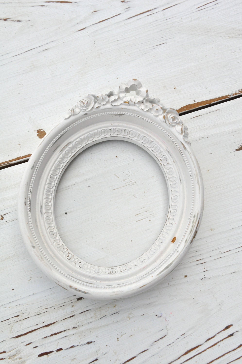 Dove White Distressed Oval Plastic Frame by RekindledPleasures