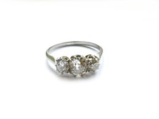 Art Deco engagement ring platinum diamond 3 stone Vintage trilogy band ...