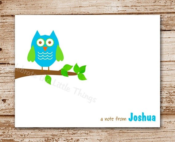 Set of 8 / Owl Note Cards / Personalized Stationery Set / Thank You Notecards Il_570xn