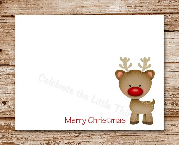 Set of 8 / Christmas Cards / Reindeer Note Cards / Greeting Cards / Rudolph Inspired / Personalized Il_570xn