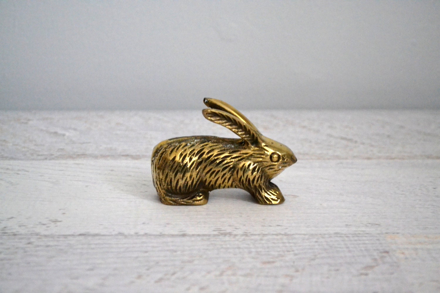 Vintage Brass Figurine Bunny Rabbit Gold Tone Hollywood Regency Lucky Paperweight Shelf