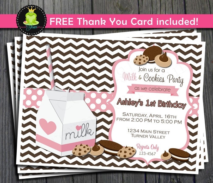 Milk and Cookie Invitation - FREE Thank You Card included Il_570xn