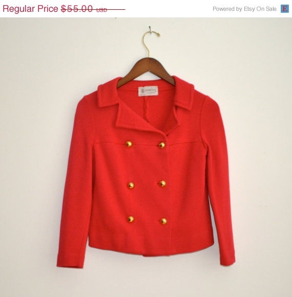 ON SALE 50% OFF Vintage 60s Red Jacket Double Breasted Wool // KImberly Red Wool Jacket size Small/Medium