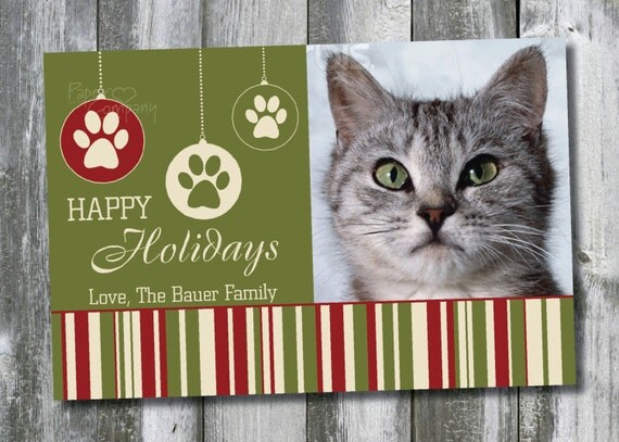 PAW PRINT ORNAMENTS Custom Pet Holiday Photo Digital Card- diy, you print, printable Il_570xn