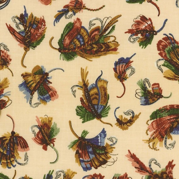 VIP Cotton Print Fabric Fly Fishing Motif Joan by CynicalGirl