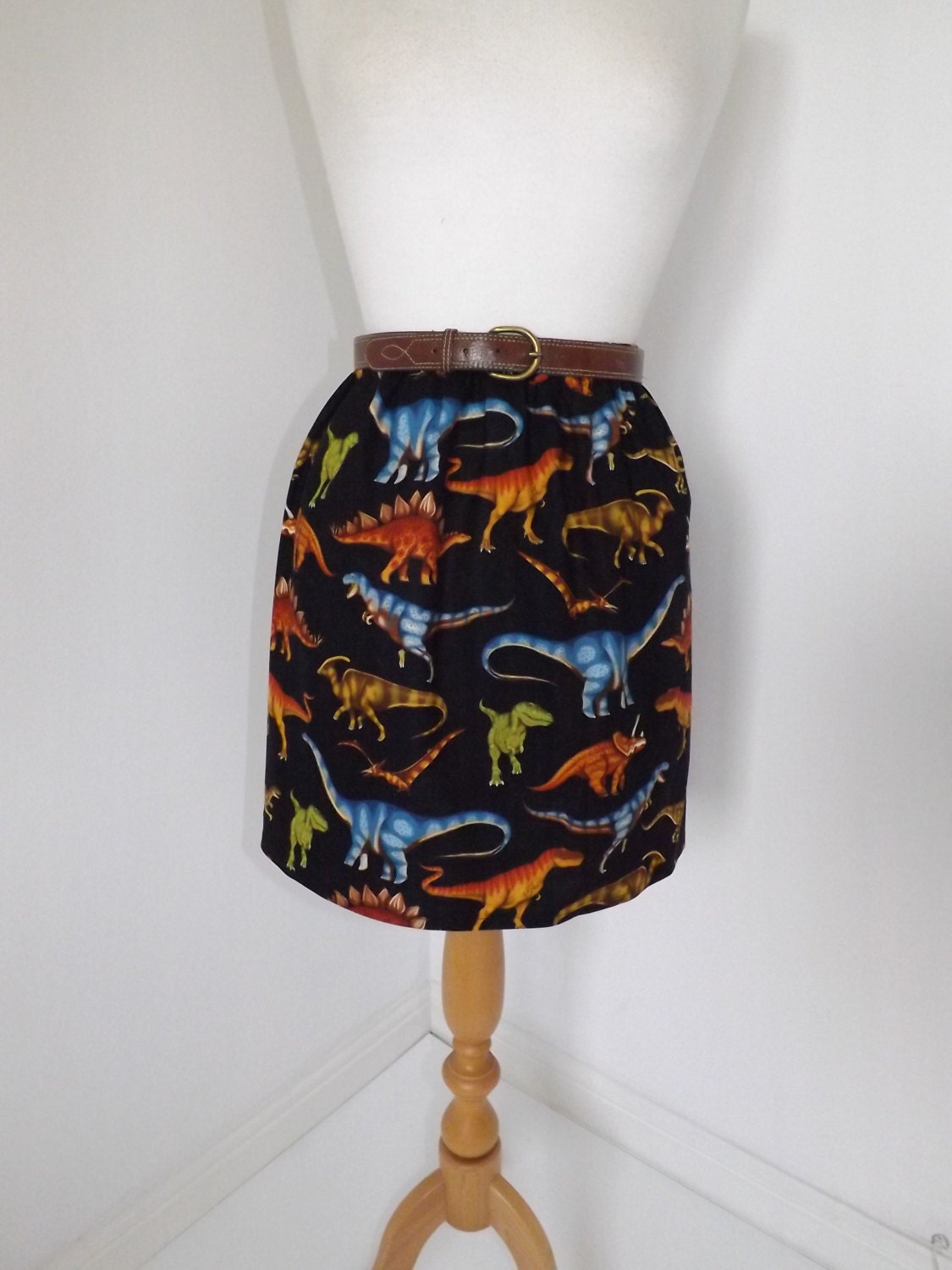 Handmade dinosaur black high waisted skirt