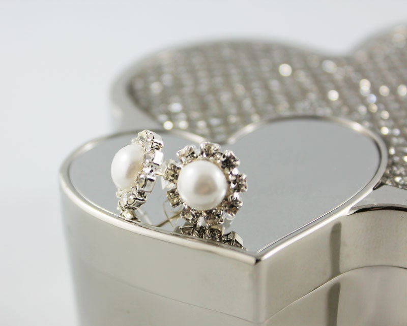 Pearl Rhinestone Post Earrings, Bridal Stud Earrings, Special Occasion Jewelry, Bridesmaid's Gift Idea - Jewelshart