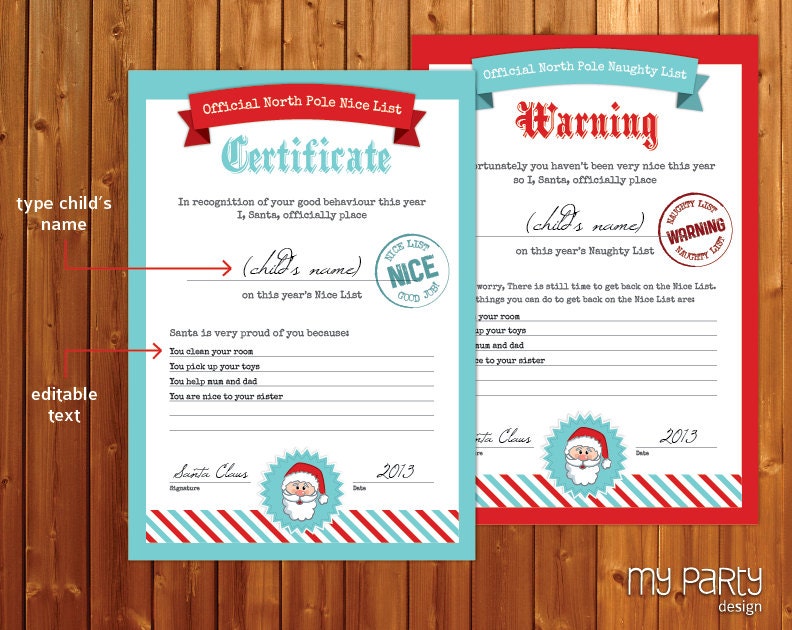 Naughty And Nice List PRINTABLE Editable By Mypartydesign