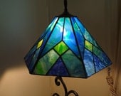 Blue and Green Six Panel Stained Glass Lamp Shade - ehamiltonglass