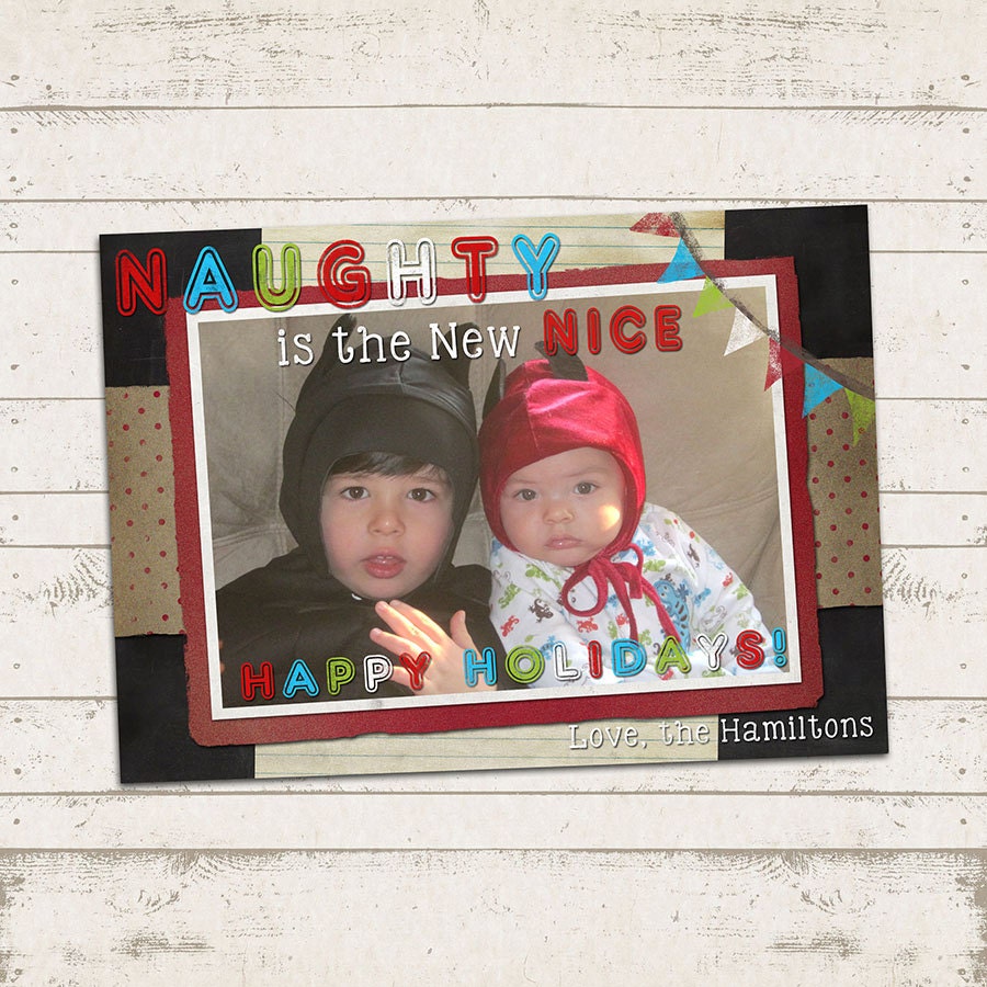 Christmas Photo Card - 5x7 printable download - Christmas, Naughty, Nice photo card, holiday, chalkboard, vintage inspired Il_570xn