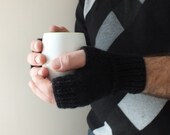 Knitted men mittens, mens black gloves, Winter 2014, men's fashion,gift for, valentines day gift,  handmade - UKLA