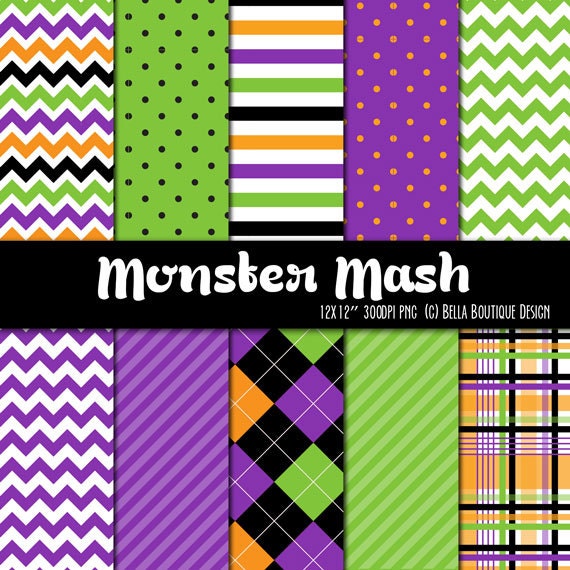 Monster Mash - Green - 12x12" Digital Paper 10-Pack Il_570xn