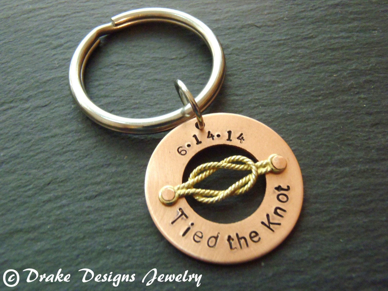 Personalized Tied the Knot wedding keychain Copper anniversary gift