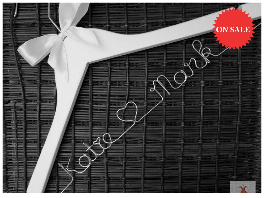 SALE Personalised Wedding Hanger - Custom made including hearts Wooden Coat Dress Hanger with Flower or Bow