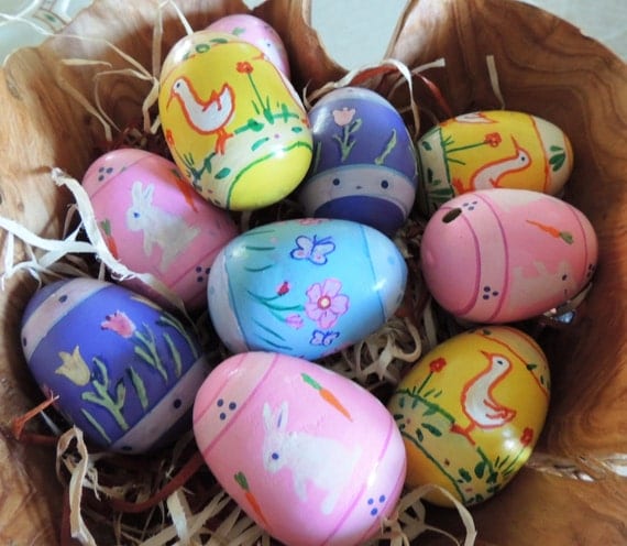 Wooden Easter Eggs painted bunnies ducks by GIFTSwithSPIRIT