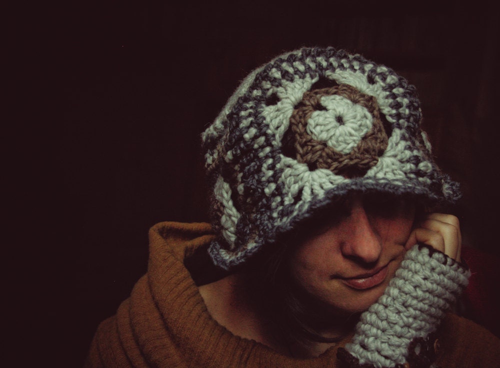 RUSTIC CLOCHE HAT - handmade crochet hat in boho hippie style, granny squares cloche, country bohemian winter hat - CrazyFoxDesign