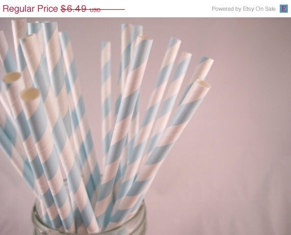 Cyber Week SALE 10% OFF 50 Baby Blue Stripe Paper Straw - ships less than 24 hours Il_570xn