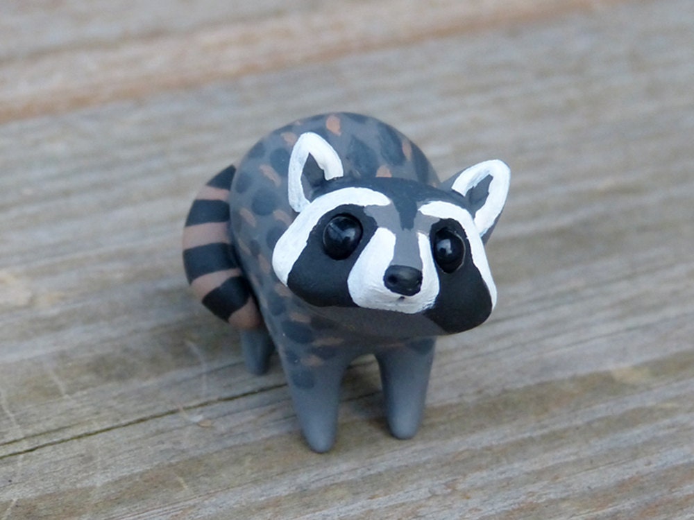 Items similar to Tiny raccoon - Handmade miniature polymer clay animal