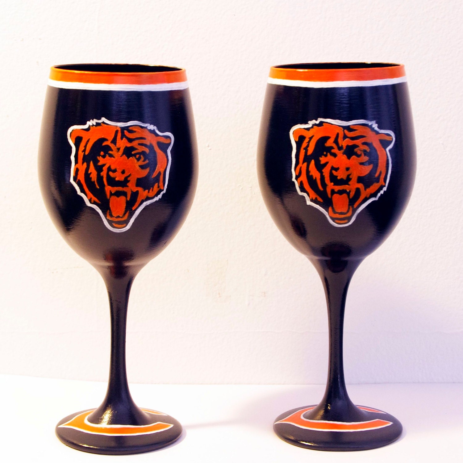 Chicago Bears Inspired Hand Painted Wine by JenniferGuidryDesign