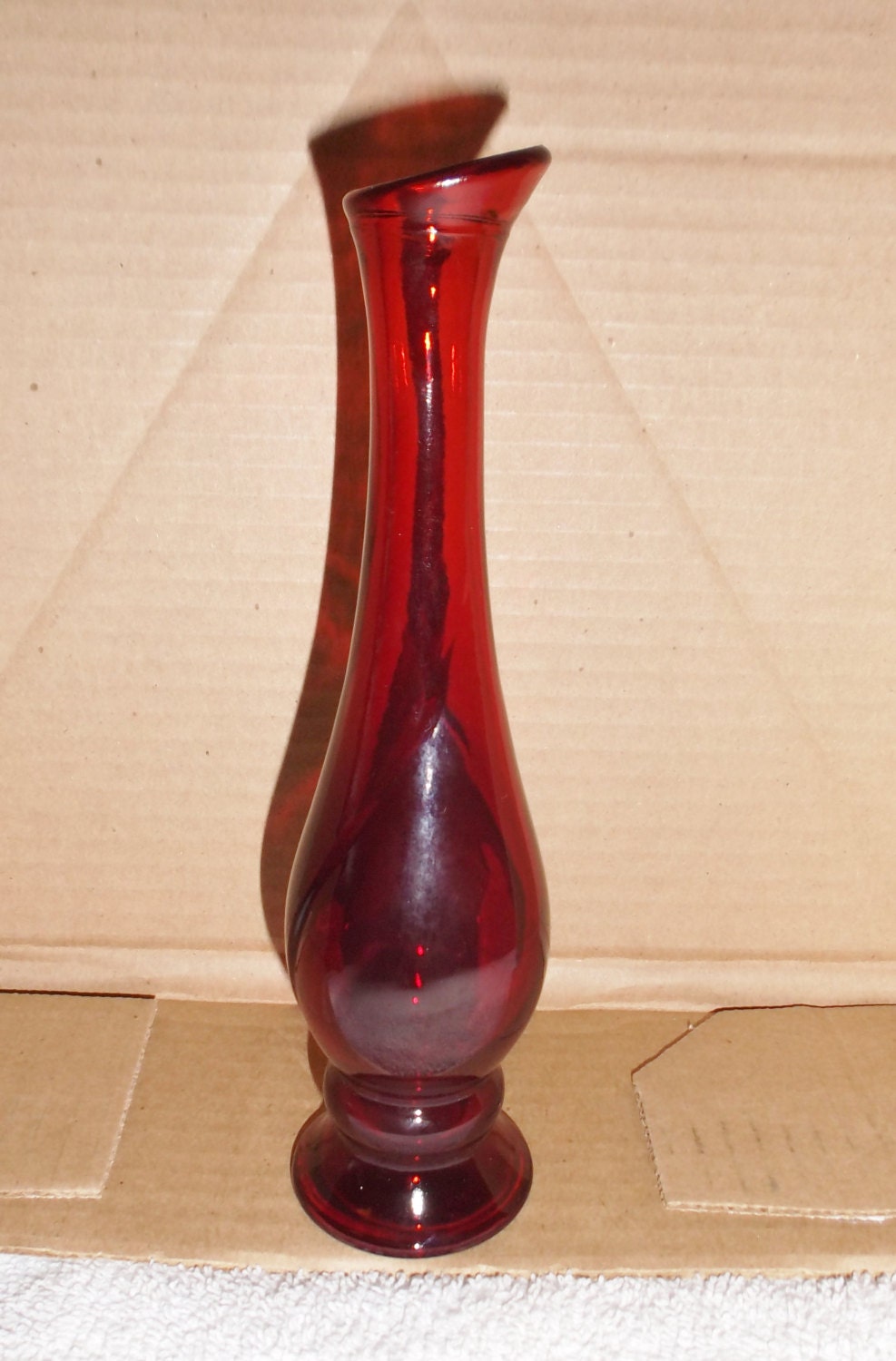 Items similar to Avon Clear Ruby Red Bud Vase Collectible 7 3/4" tall