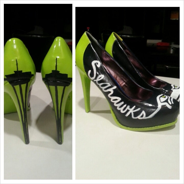 Items similar to seahawks handpainted high heel shoes on Etsy