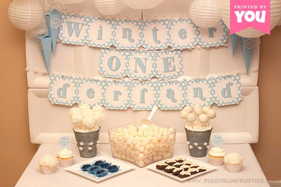 Blue WINTER ONEderland Collection - DIY Printable First Birthday Party Decorations // Winter and Snow 1st Birthday Decor - Instant Download Il_570xn