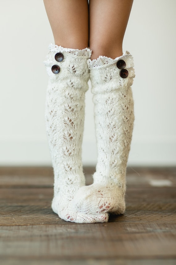 knitted boot socks, children's, little girls lace trim knitted socks in