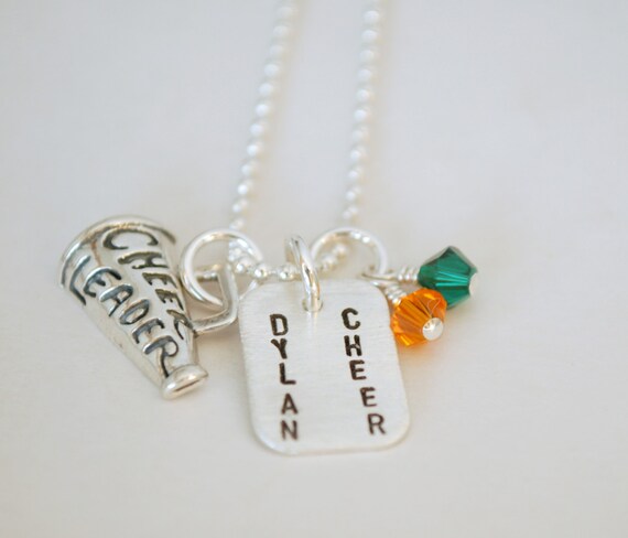 Items similar to Cheerleading Megaphone Necklace Custom Team Gift Hand Stamped Sterling Silver