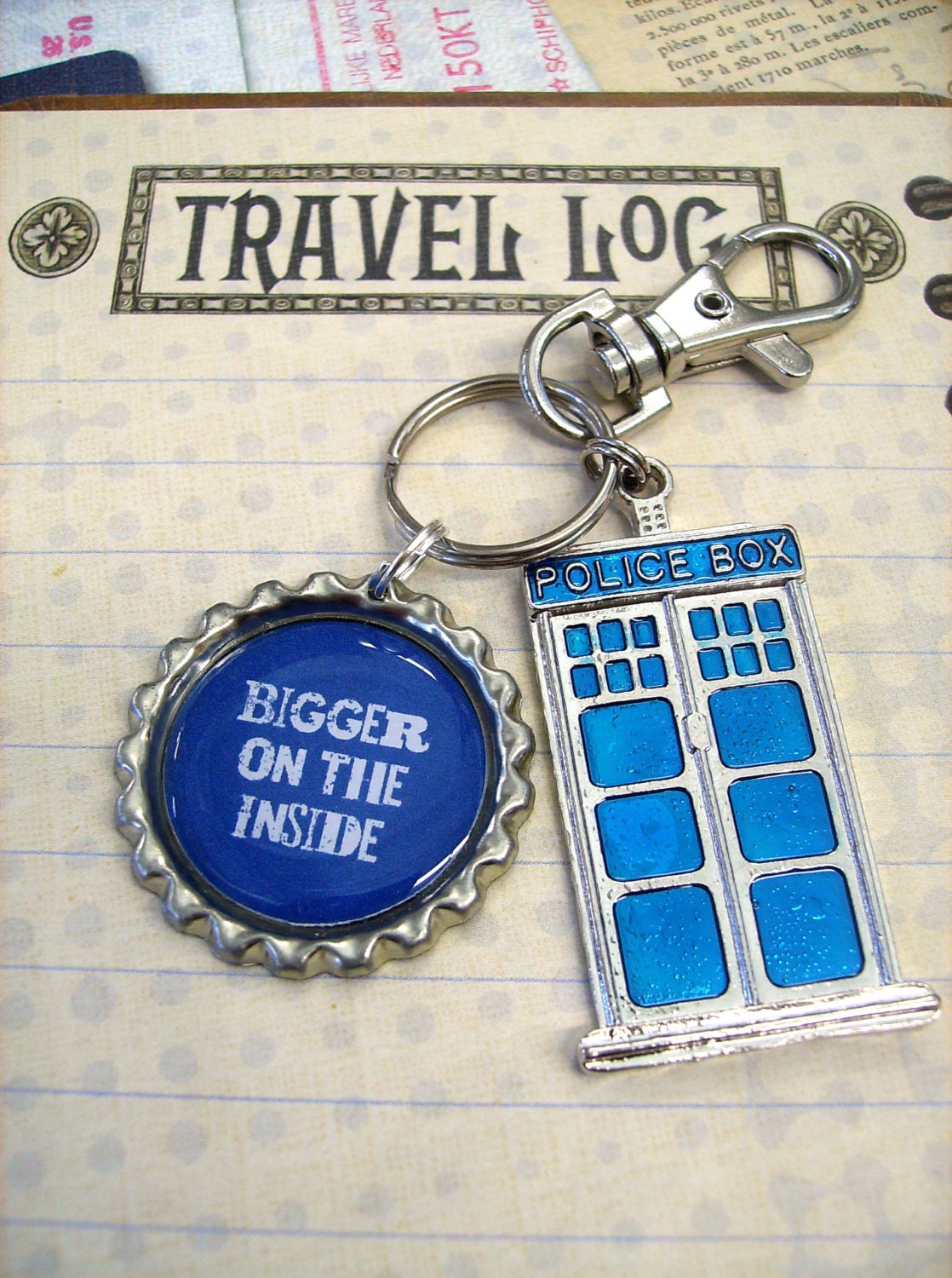 Bigger on the Inside, Blue Police Box Key Chain, Whovian Key Ring or Backpack Clip - GenXNostalgia