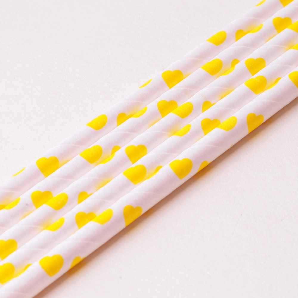 Yellow Hearts Paper Straws - StripeParty