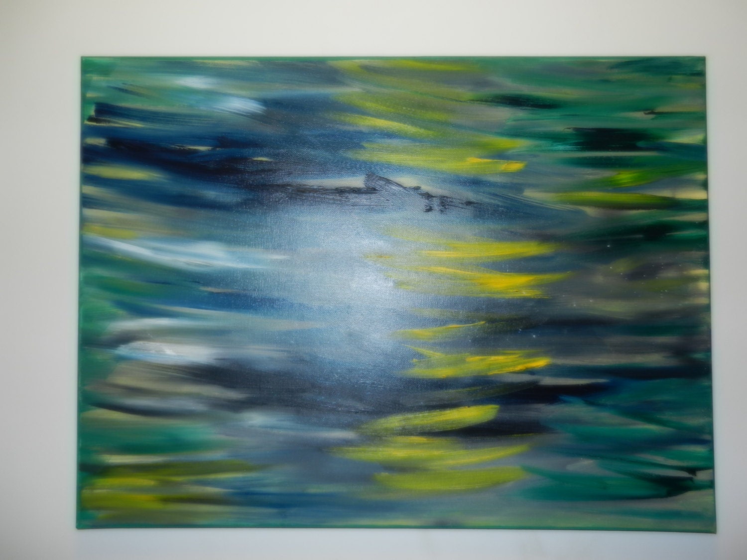 Medium Original Abstract Oil Painting, Yellow green, blue - VSartstudioNY