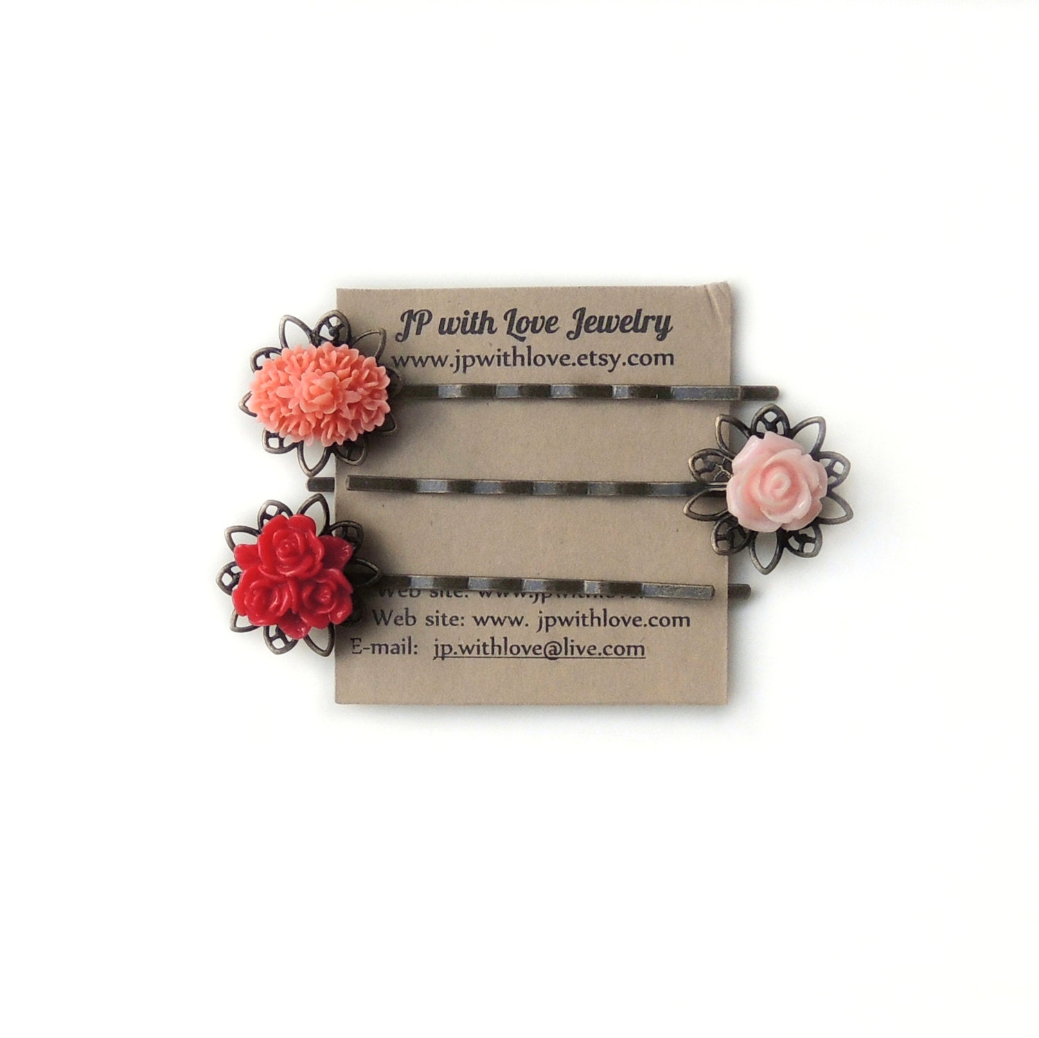 Flower Hair pins Pink hair pins. gift under 15. gift by JPwithLove