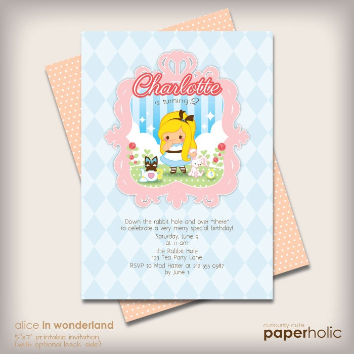 CUSTOM Alice in Wonderland Birthday Invitation - Printable Card by Paperholic Il_570xn