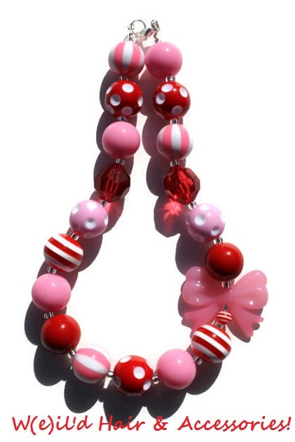 Valentine's Day Red & Pink Chunky Necklace - Love - Cupid - Hearts - Holiday - Bubblegum Beads - Child - Photo prop, photography - WeildHairAccessories