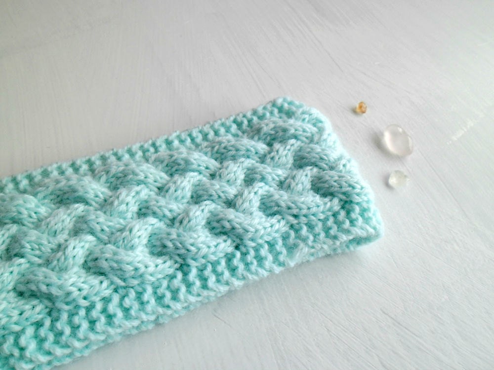 Knit braided headband 100% merino wool - mint winter accessories women - TheHuggingYarn