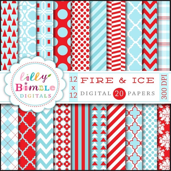 20 Red and Blue Digital Papers Fire Ice Christmas INSTANT DOWNLOAD Il_570xn