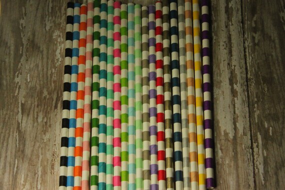 Horizontal Stripe Party Straws -- 30 Count -- Choose your colors -- Paper Drinking Straws Il_570xn