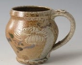 Salt glazed cup with dogwood flowers pottery mug - MorrisPottery