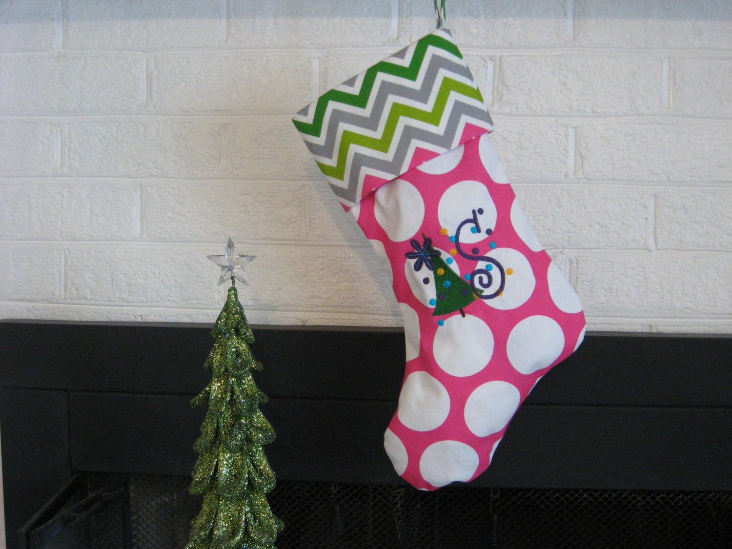 Personalized Christmas Stocking Chevron and Dots
