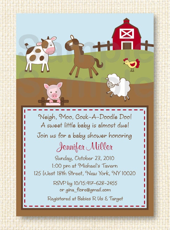 Farm Animal Baby Shower Invitation EDITABLE TEXT