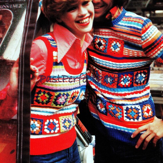 INSTANT DOWNLOAD PDF Vintage Crochet and Knitting Pattern   Granny Squares Tank Vest and Sweater Retro 1970s