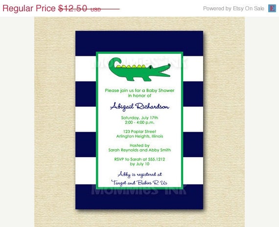 HOLIDAY SALE 10% off Preppy Alligator Gator Baby Shower Invitation - Navy, White and Green - PRINTABLE Invitation Design Il_570xn